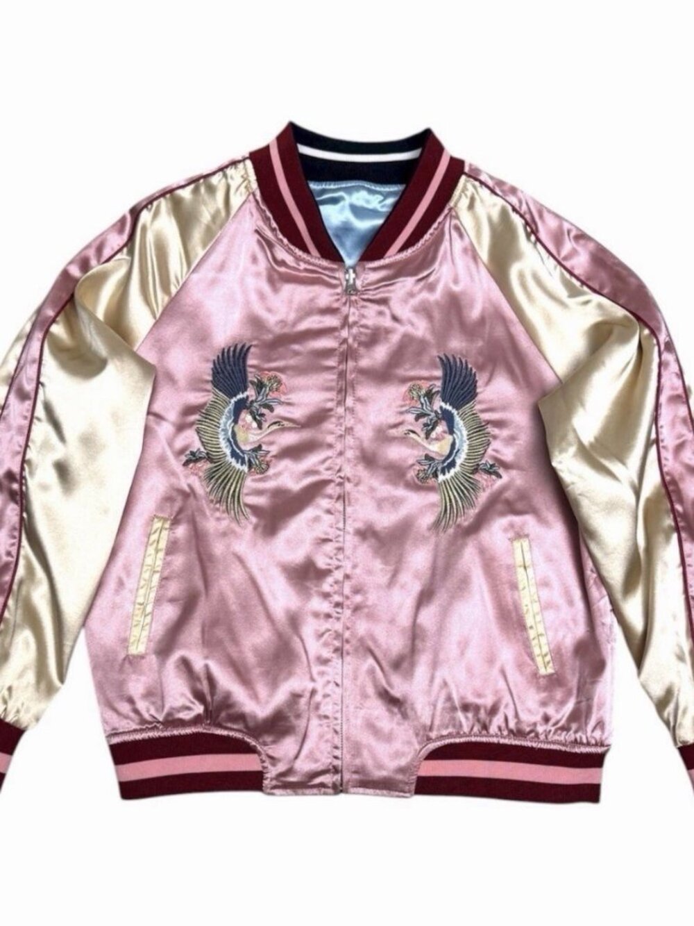 JAPAN SUKAJAN Satin Okinawa REVERSIBLE Tiger Bomber Jacket Womens Medium - Picture 3 of 7